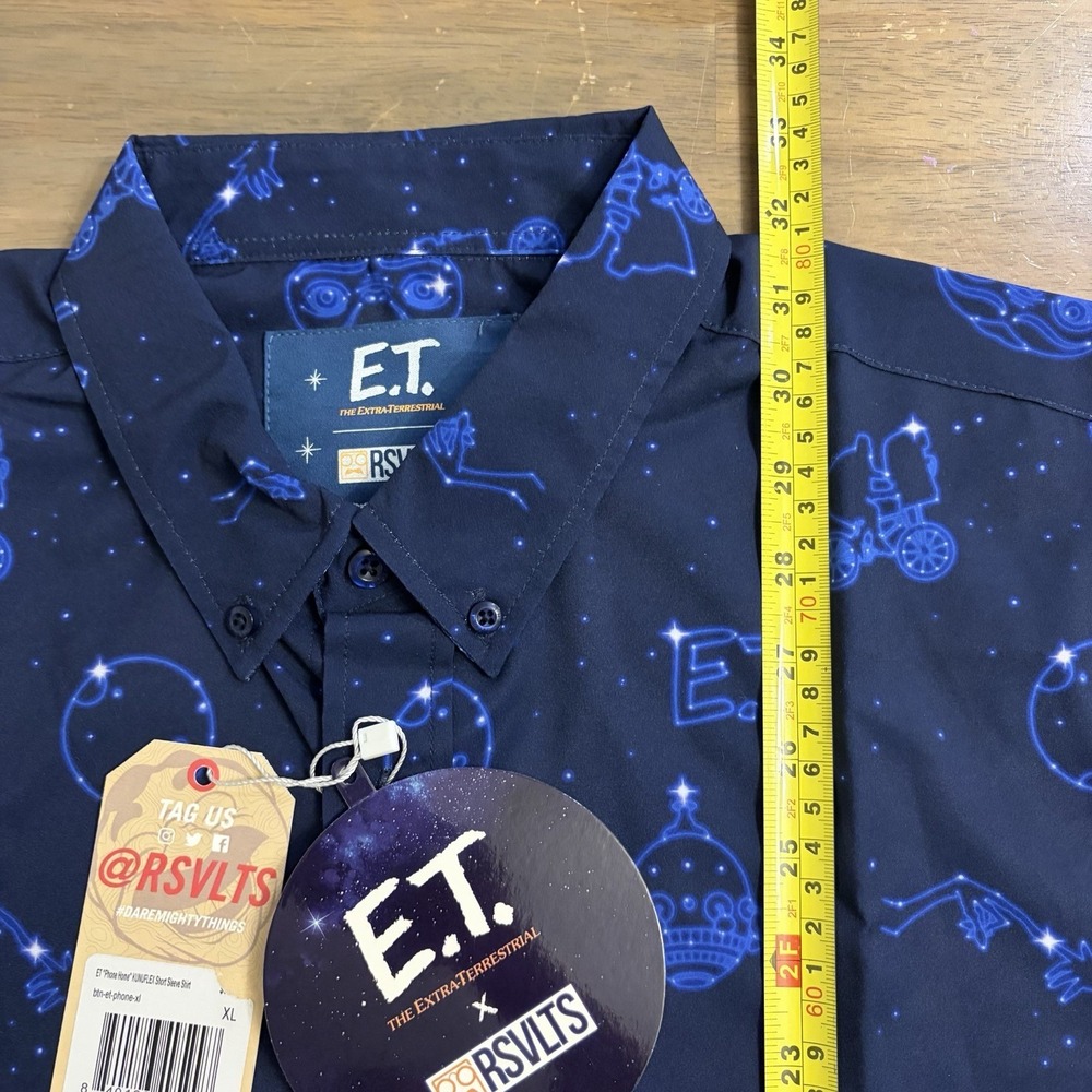 RSVLTS E.T. Men's Button Up Kunuflex Shirt Size XL Short Sleeve Blue Print NEW - Picture 8 of 10